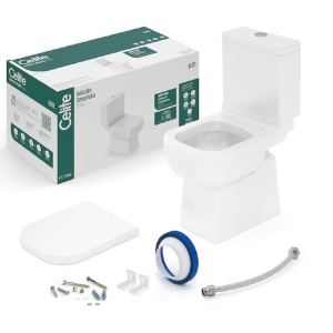 KIT VASO SANITÁRIO COM CAIXA, ASSENTO E COMPLEMENTOS DE INSTALAÇÃO ELITE BRANCO